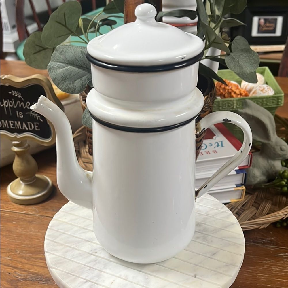 White Enamel Coffee Pot